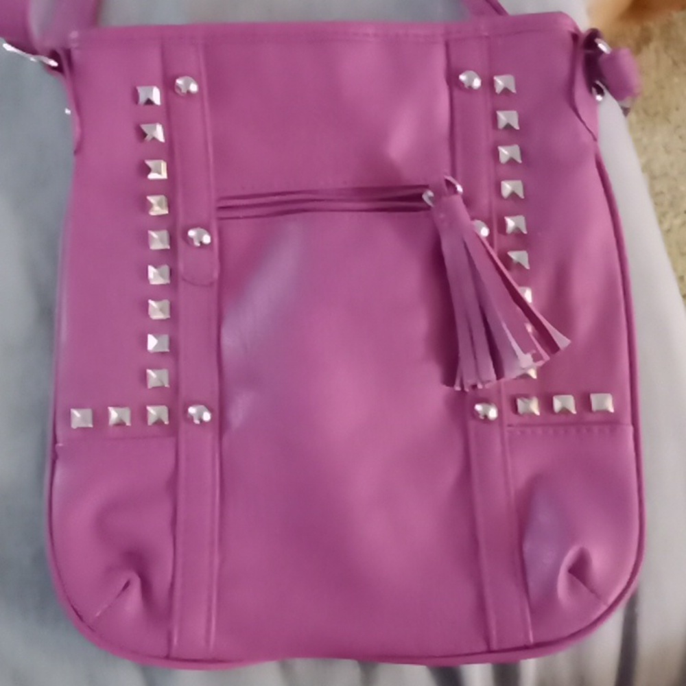 Purple leather saddle bag